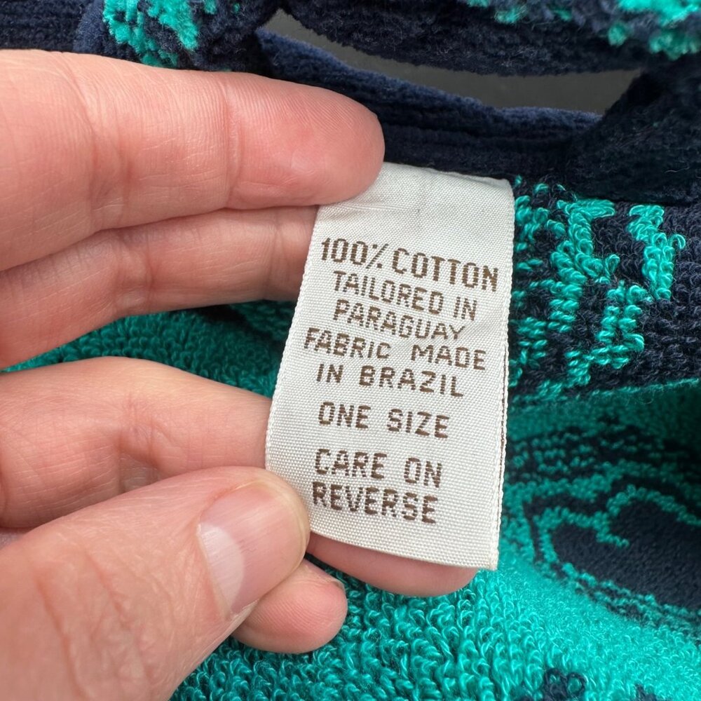 Vintage Terrycloth Robe Bill Blass Cotton Bathrobe One Size Navy Teal Paisley - Picture 5 of 7